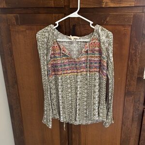 Savanna Jane Olive and Multicolor Boho Blouse
